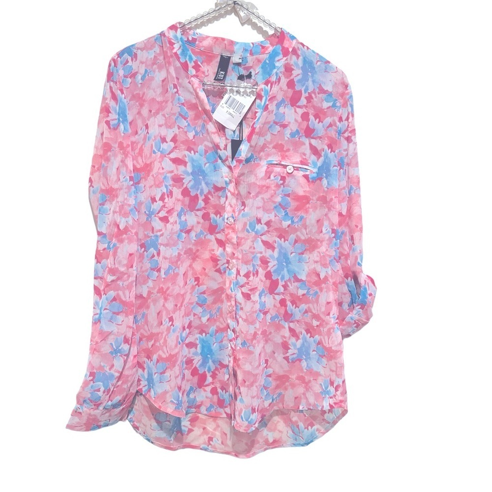 KUT FROM THE CLOTH BABY PINK BLUE JASMINE BORDEAUX LONG SLEEVE FLORAL TOP XS - Picture 2 of 9